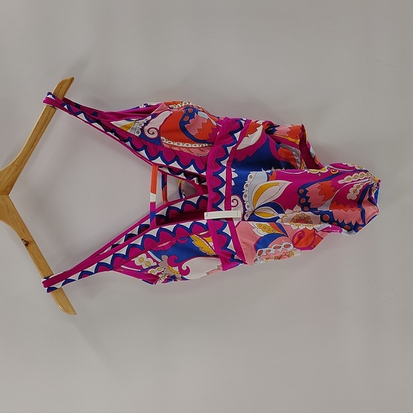 Trina Turk Sevilla Strappy Plunge One Piece Swimsuit Size 12 Multicolor - Picture 5 of 9